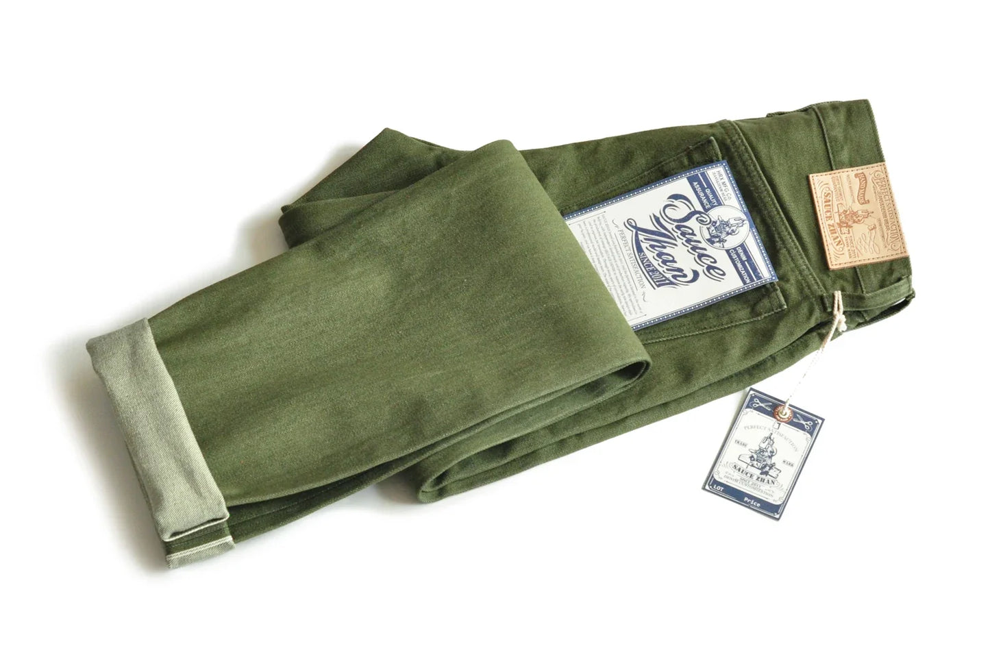 Men Jeans Vulcanization Olive Green 107 Selvedge Denim Jeans Men Washed Slim Fit 14 Oz Zipper Fly