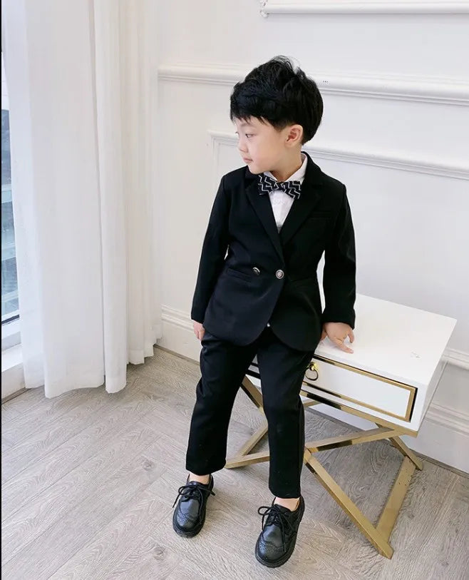 Teenager Boys Pink Black Jacket+Pants 2Pcs Clothing Set Gentleman Kids Formal Wedding Suit Children Performance Graduation Dress