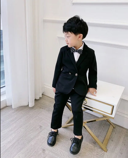 Teenager Boys Pink Black Jacket+Pants 2Pcs Clothing Set Gentleman Kids Formal Wedding Suit Children Performance Graduation Dress
