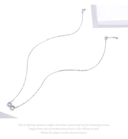 Genuine 925 Sterling Silver Rainbow Color Infinite Love Short Chain Necklace for Women Girl Gift Collar 2020 New SCN402