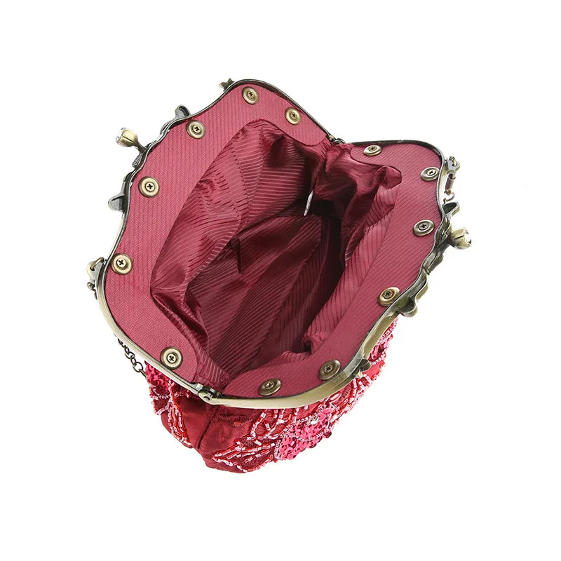 Retro Embroidery Designer Bags Luxury Purses and Handbags Bead bag Sequins Clutch Purse Chains Shoulder Evening Bag Z348