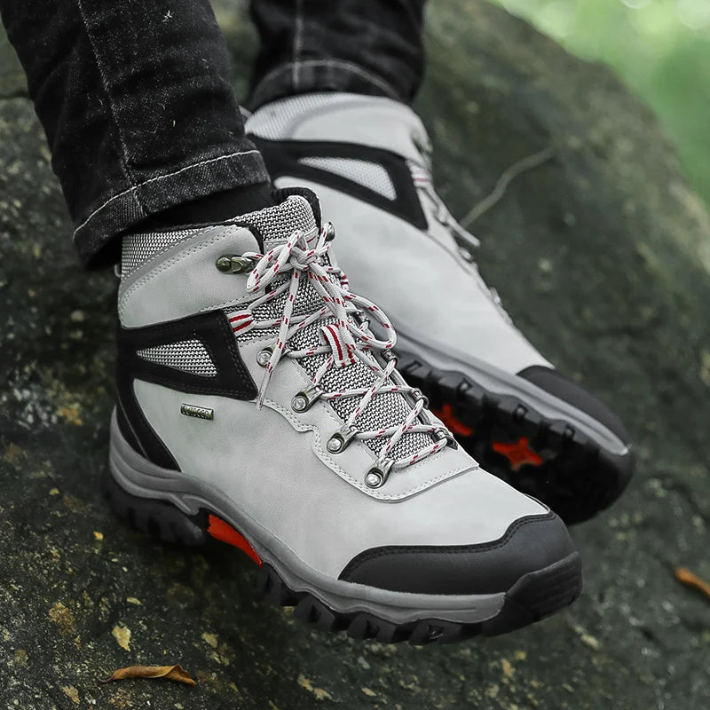 Brand Men's Ankle Boots Waterproof Leather Sneakers Breathable Outdoor Men Hiking Boots No-slip Men's Work Shoes Size 39-47