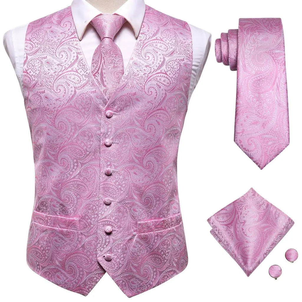 Navy Blue Mens Vest Formal Paisley Waistcoat Jacket Tie Handkerchief Cufflinks Set For Male Dress Suit Wedding Party