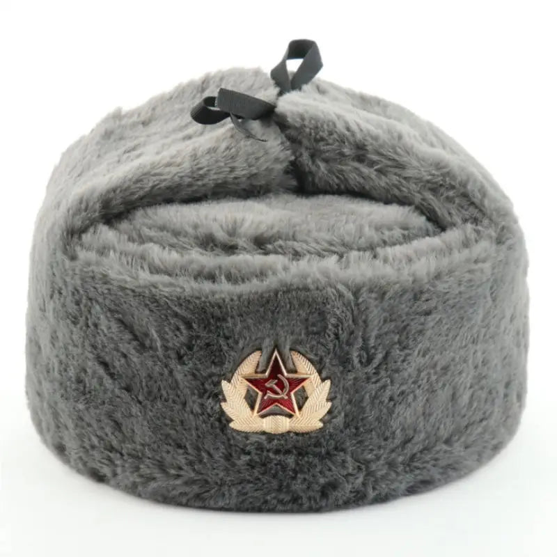 Soviet Badge Ushanka Men&Women Bomber Hats CCCP Army Pilot Trapper Trooper Hat Winter Faux Rabbit Fur Earflap Snow Caps