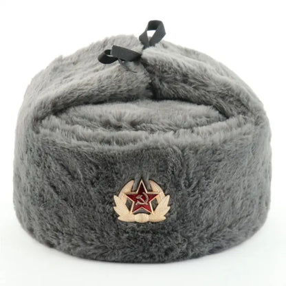 Soviet Badge Ushanka Men&Women Bomber Hats CCCP Army Pilot Trapper Trooper Hat Winter Faux Rabbit Fur Earflap Snow Caps
