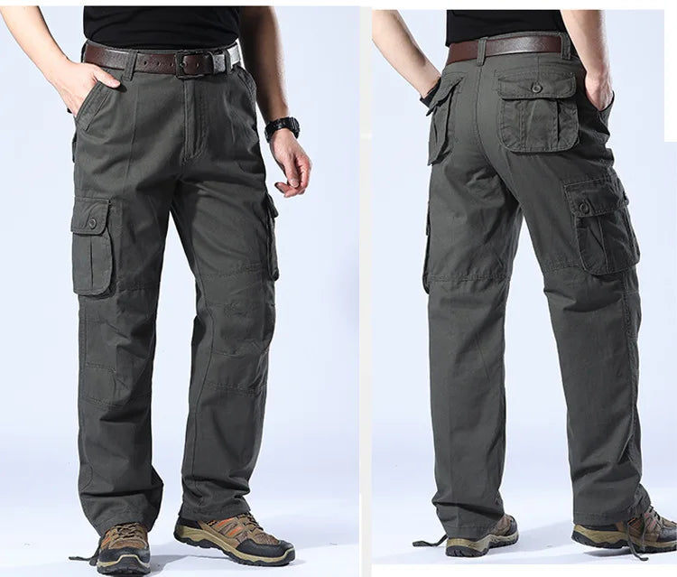 Men's Spring Baggy Cargo Pants Work Overalls Tactical Multi-Pocket Casual Cotton Pants Male Army Straight Slacks Long Trousers