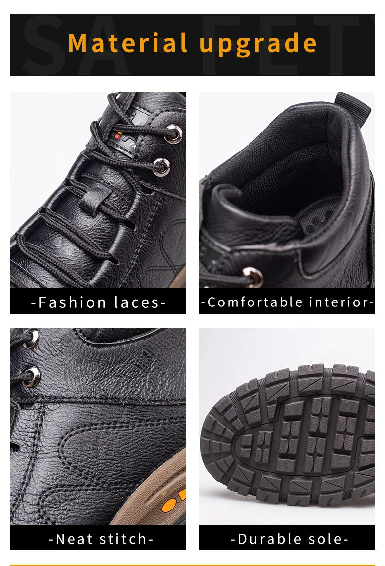 Men Leather Safety Work Boots Steel Toe Puncture-proof Indestructible Safety Shoes Staleneus Construction Welding Work Boots