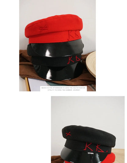 Winter caps women newsboy caps Thick warm  letter embroidery wool cap  S M L plaid patchwork militray caps