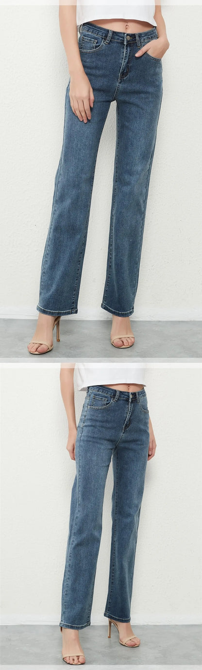 New Stretch Straight High Waist Jeans Women Vintage Baggy Full Length Long Denim Trousers Streetwear 2021 Jeans