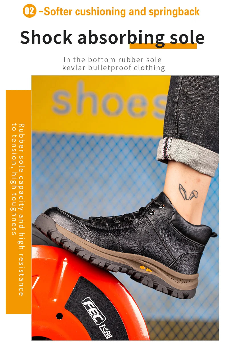Men Leather Safety Work Boots Steel Toe Puncture-proof Indestructible Safety Shoes Staleneus Construction Welding Work Boots