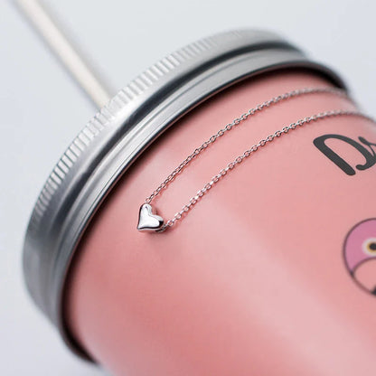Lucky Cute Heart Chain Necklace for Women Charm Fashion Link 925 Sterling Silver Love Wedding Fine Silver Jewelry