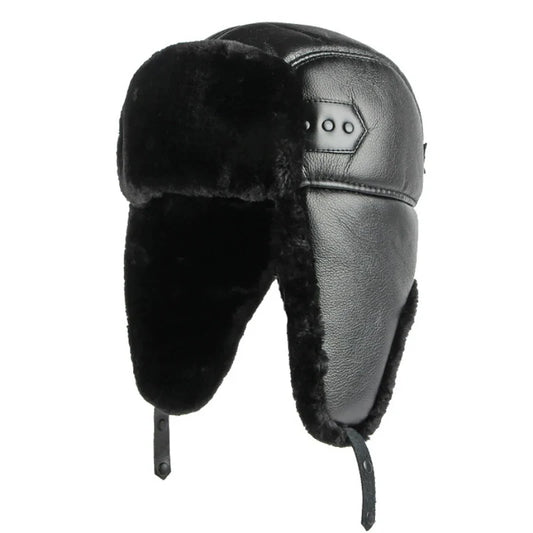 New PU Leather Russian Hat Thick Warm Men Windproof Winter Hat Male Waterproof Ski Trapper Earflap Russian Cap Bomber Hat