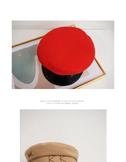 Winter caps women newsboy caps Thick warm  letter embroidery wool cap  S M L plaid patchwork militray caps