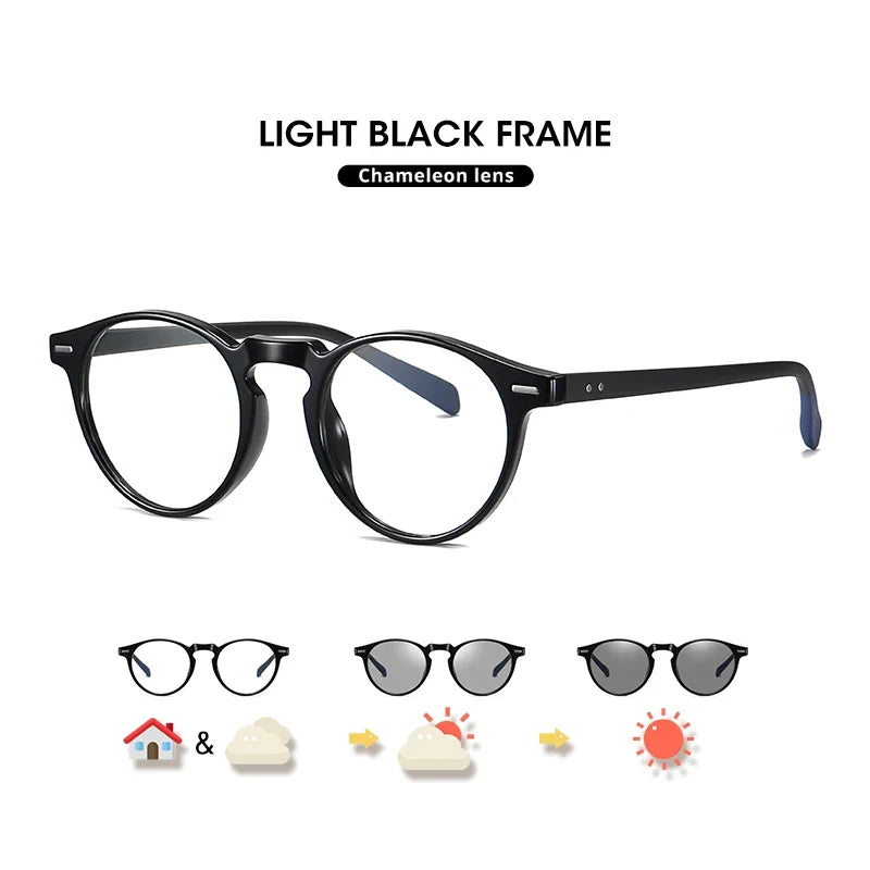 Anti Blue Light Glasses Photochromic Men Gaming Round Blocking Blue Ray Classic TR90 Women Protection Eyeglasses Computer