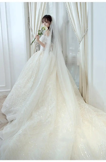 Cheap Wedding Dress Shiny Wedding Dress Classic Boat Neck Bridal Party Gown Vestido De Noiva Robe De Mariee Customized