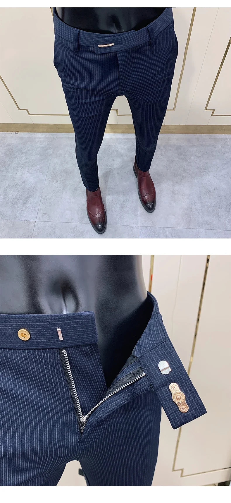 Fashion Striped Suit Pant 2022 Men Elegant Slim Fit Tight-ankle Trousers Pants Men Office Party Business Slim Fit Dress Trousers