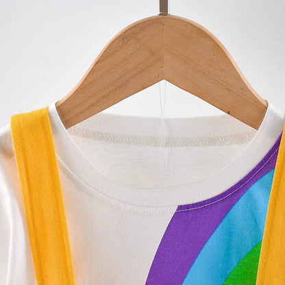 Summer Baby Boys Girls Clothes Infant Cotton Rainbow T Shirt Bib Pants 2pcs/Set Kids Garment Children Casual Sport Suit 0-4 Year