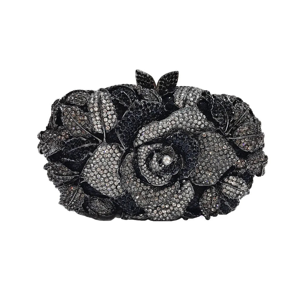 Green Pink Multicolored Rose Crystal Women Evening Clutches Bags Diamond Wedding Cocktail Party Purse And Stone Handbag