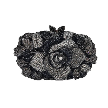 Green Pink Multicolored Rose Crystal Women Evening Clutches Bags Diamond Wedding Cocktail Party Purse And Stone Handbag