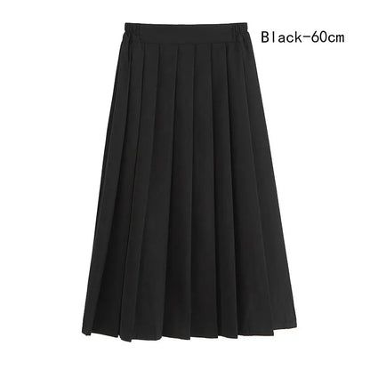 Women Skirt Elastic Waist Japanese Student Girls School Uniform Solid JK Pleated Skirt Short/Middle/Long Skirt A-Line Streetwear