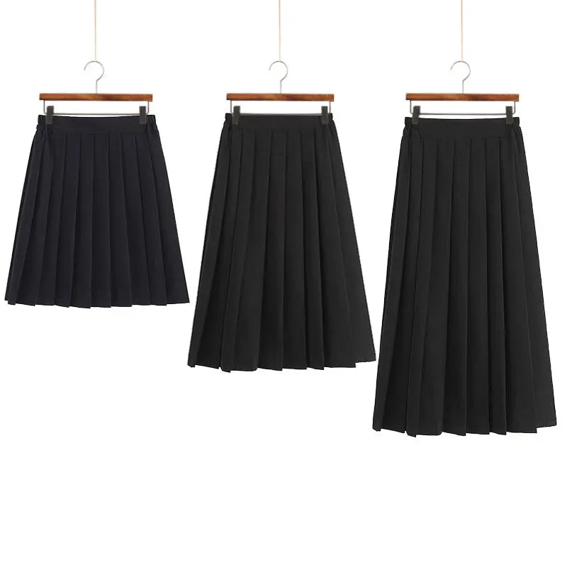 Women Skirt Elastic Waist Japanese Student Girls School Uniform Solid JK Pleated Skirt Short/Middle/Long Skirt A-Line Streetwear