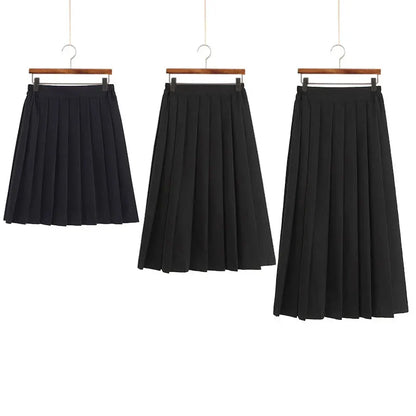 Women Skirt Elastic Waist Japanese Student Girls School Uniform Solid JK Pleated Skirt Short/Middle/Long Skirt A-Line Streetwear