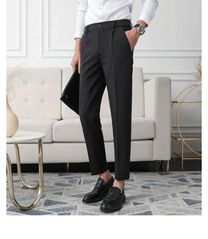 New Men Non-iron fabric Dress Pants Slim Straight Black Apricot Dark Gray Casual Suit Pants Male Business Little Feet Suit pants