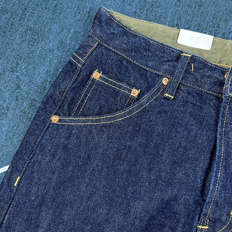 14oz Red Selvedge Denim Jeans for Men Heavyweight Raw Desilted Indigo Cotton Pants Youth Male Fashion Loose Straight Trousers