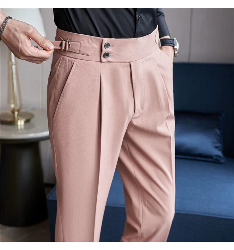 British Style Autumn New Solid High Waist Trousers Men Formal Pants 2025 High Quality Slim Fit Business Casual Suit Pants Hommes