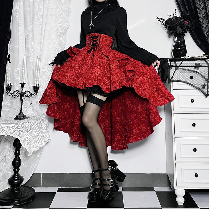 Fairycore Grunge Lolita Skirt Women Dark Gothic Christmas High Waist Bandage Corset Skirt Aesthetic Streetwear Partywear