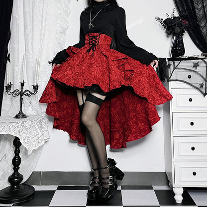 Fairycore Grunge Lolita Skirt Women Dark Gothic Christmas High Waist Bandage Corset Skirt Aesthetic Streetwear Partywear