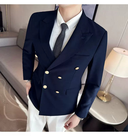 2023 Classic Luxury Mens  Double Breasted Suit Jacket Groom Wedding Tuxedos Business Casual Blazer Social Club Outfits Suit Coat