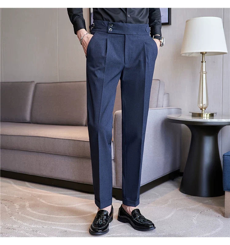 British Style Autumn New Solid High Waist Trousers Men Formal Pants 2025 High Quality Slim Fit Business Casual Suit Pants Hommes