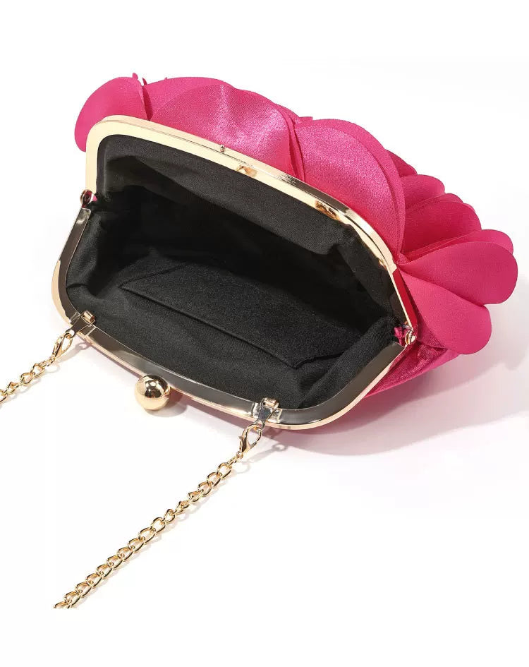 Fashion Pink Flower Petal Banquet Floral Dress Purse Evening Day Clutch Bag Women Luxury Prom Party Wedding Day Bag