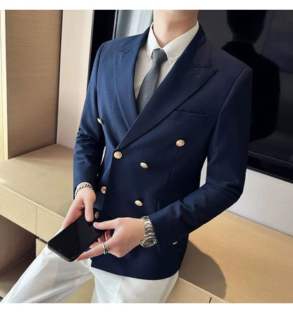 2023 Classic Luxury Mens  Double Breasted Suit Jacket Groom Wedding Tuxedos Business Casual Blazer Social Club Outfits Suit Coat