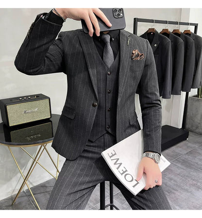 S-7XL Blazer Vest Pants High-end Brand Plaid Retro Business Suit Groom Wedding Party Slim Suit Fashion British Style Performance