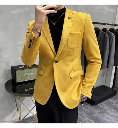 Men's Deerskin Fleece Jacket Suit Coat Blazer Men's Business Leisure Slim Fit Brand Fashion High Quality Single Button Suit Coat