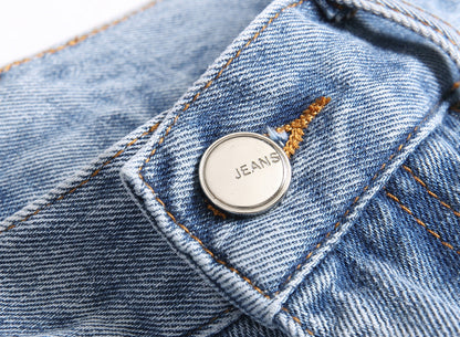 Men Straight Jean Denim Pants Jeans Loose Ankle Length Pant Pockets Casual Washed High Street Distressed Zipper Fly Spliced