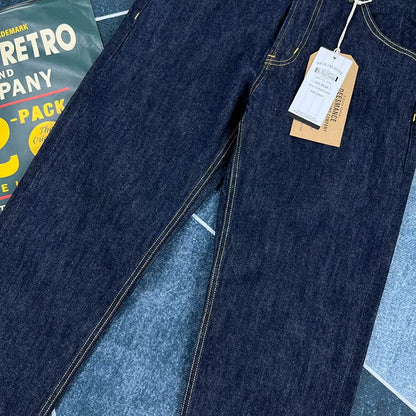14oz Red Selvedge Denim Jeans for Men Heavyweight Raw Desilted Indigo Cotton Pants Youth Male Fashion Loose Straight Trousers