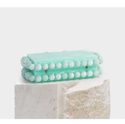 Fashion Women Acrylic Turquoise Evening Clutch Bag Small Pearls Party Black Designer Day Purse Crossbody Chain