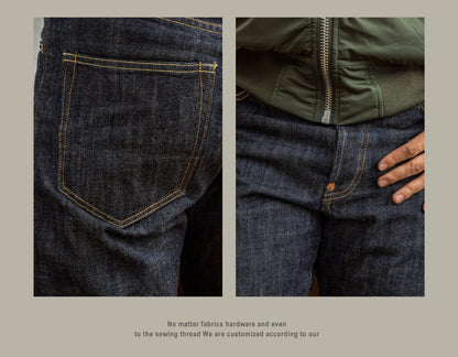 DN-0006 14oz Raw Indigo Selvage Washed Loose Fitting Pants Sanforised Denim Jean