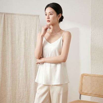 Double-Layer Silk Camisole for Women, Mulberry Silk Bandeau, Sexy V-neck Tanks and Camis, Summer Vest, 2025