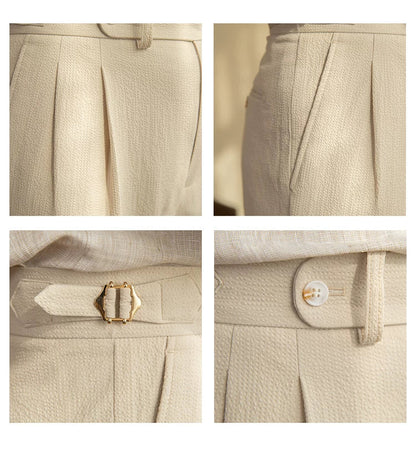 Deer Sanxian Business Men's Summer Bubble Gauze Naples High Waist Straight Pants Japanese Breathable Casual Pants