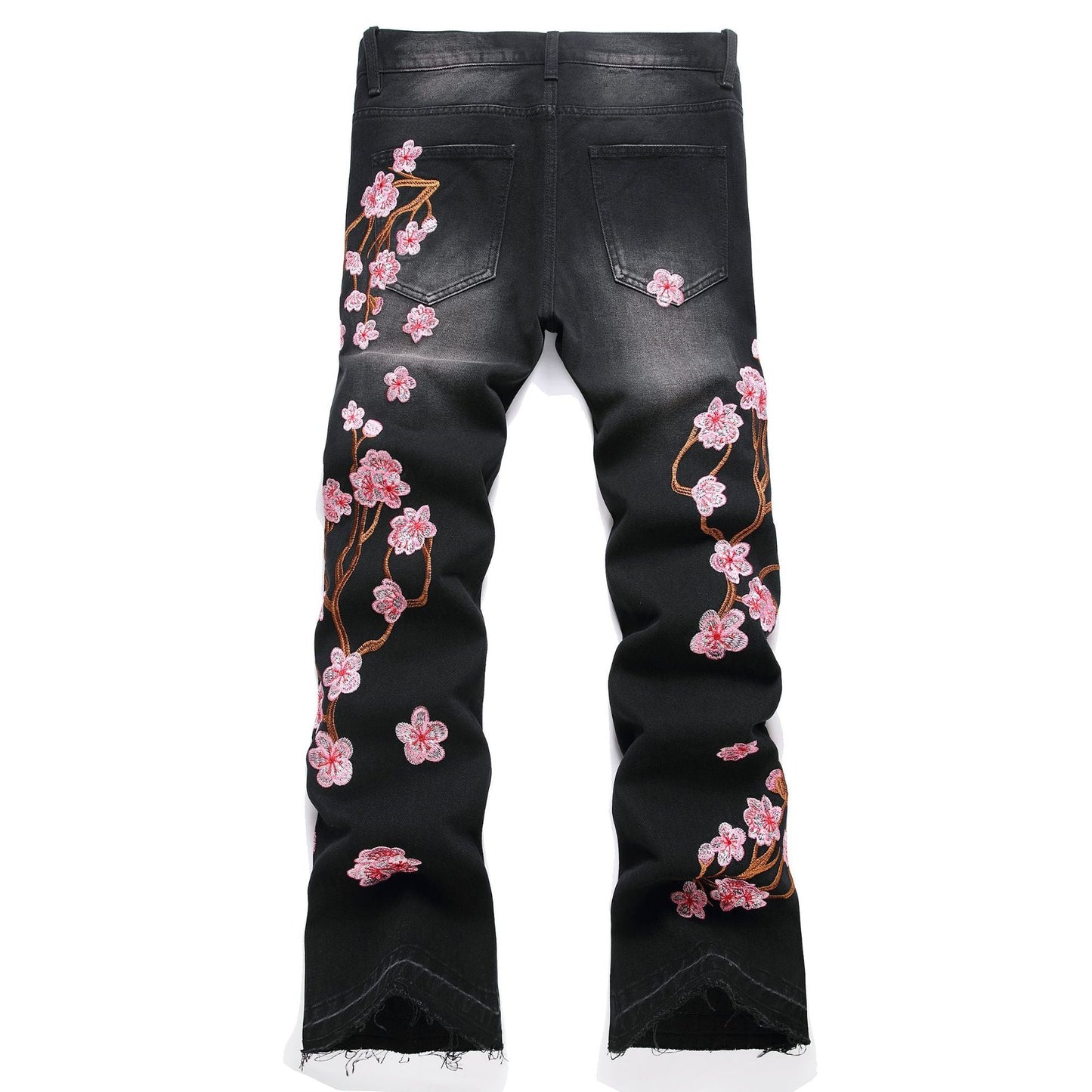 Men Straight Jean Denim Pants Jeans Loose Ankle Length Pant Pockets Casual Washed High Street Distressed Zipper Fly Spliced