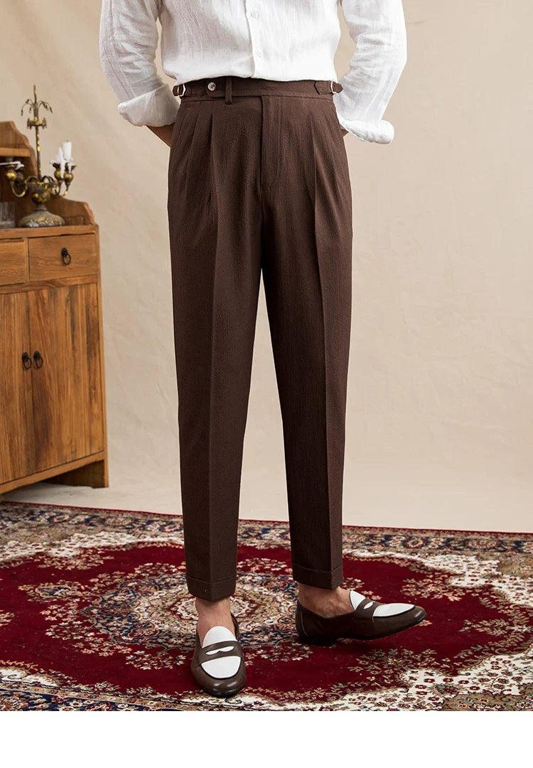 Deer Sanxian Business Men's Summer Bubble Gauze Naples High Waist Straight Pants Japanese Breathable Casual Pants