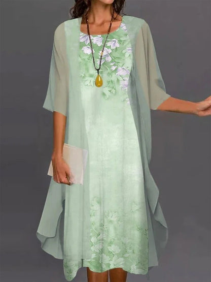 2024 Europe and the United States summer women's casual dress two-piece floral print round collar repair maxi