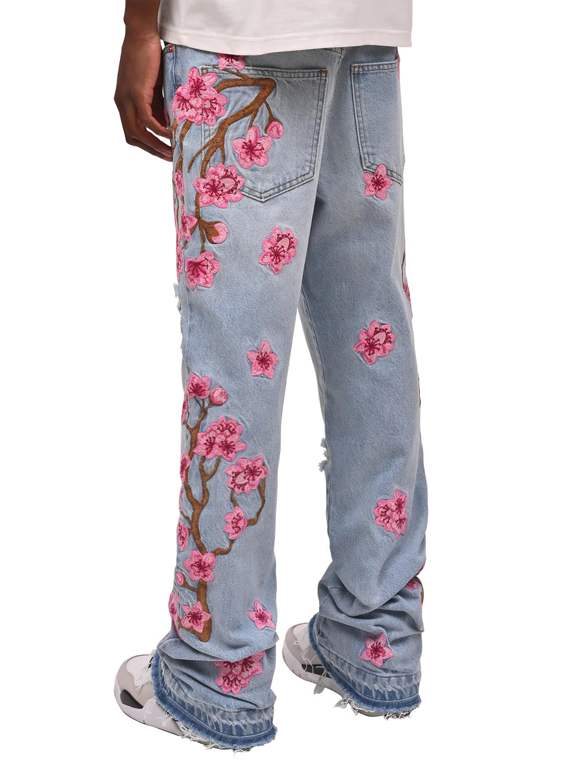 Men Straight Jean Denim Pants Jeans Loose Ankle Length Pant Pockets Casual Washed High Street Distressed Zipper Fly Spliced