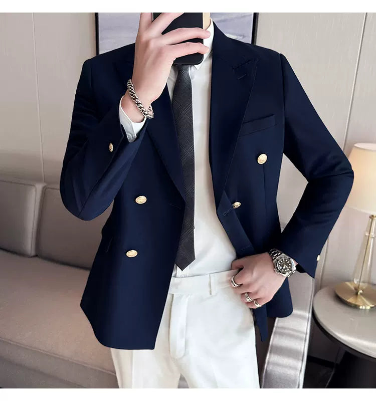 2023 Classic Luxury Mens  Double Breasted Suit Jacket Groom Wedding Tuxedos Business Casual Blazer Social Club Outfits Suit Coat