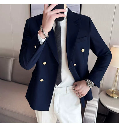 2023 Classic Luxury Mens  Double Breasted Suit Jacket Groom Wedding Tuxedos Business Casual Blazer Social Club Outfits Suit Coat