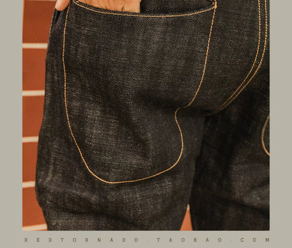 Heavy Weight 18oz Indigo Selvage Unwashed Pants Unsanforised Thick High Waist Raw Denim Jean